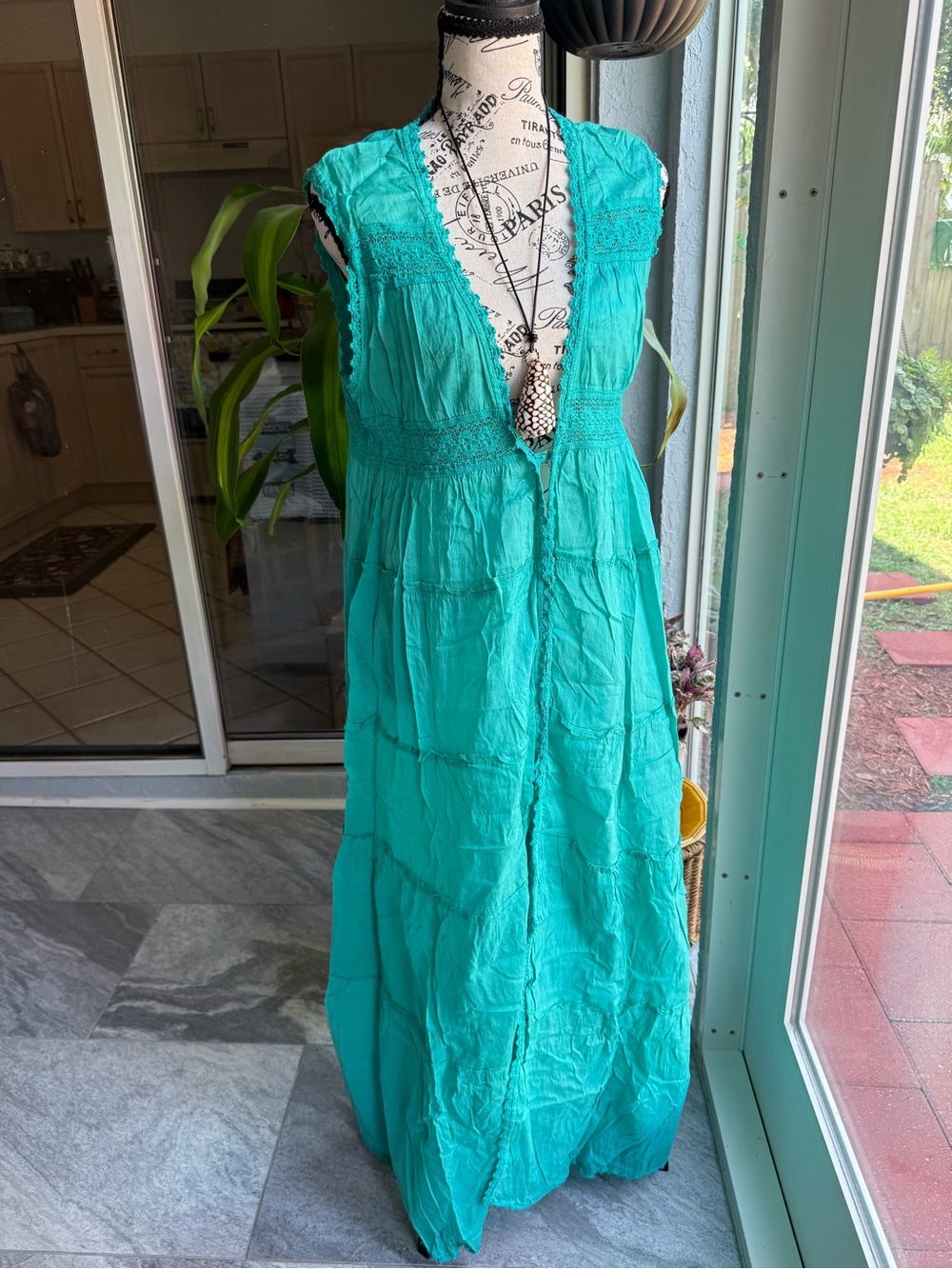 Turquoise Sleeveless Boho Maxi Dress